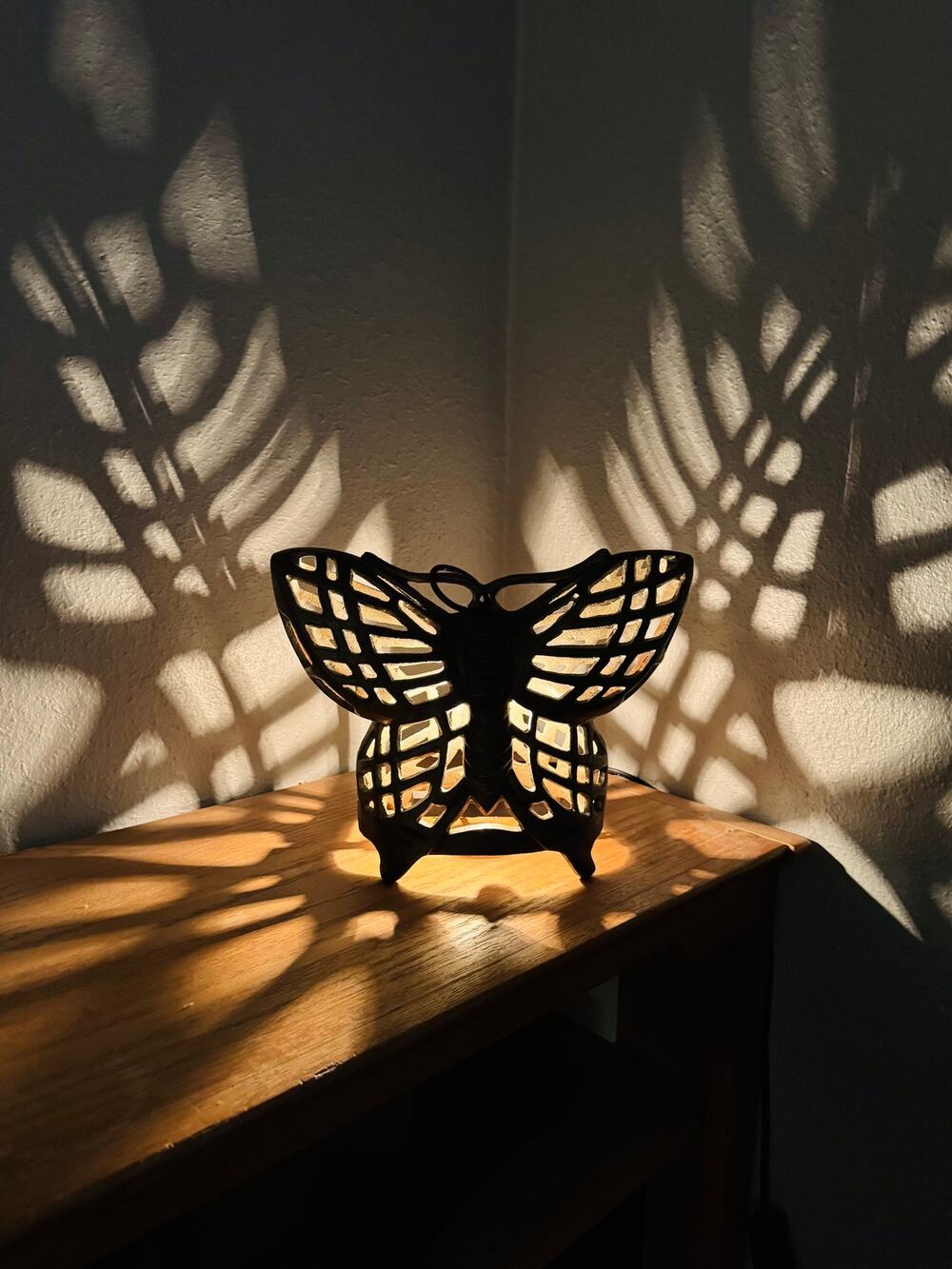 Vintage Cast Iron Butterfly Table Lamp Openwork Accent Light Shadow Casting
